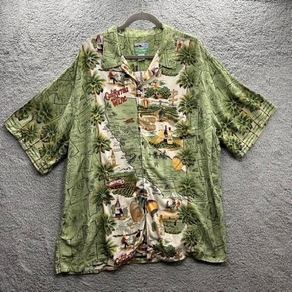 Reyn Spooner Men's XXL California‎ Wine Hawaiian Shirt Green Button Up - Picture 1 of 9